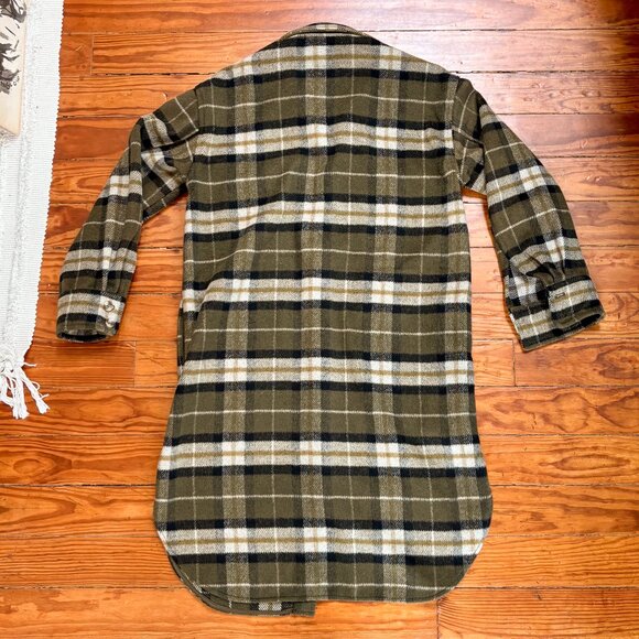 H&M Oversized Long Shacket - Plaid Olive Brown Khaki Black White - Size: XS - Picture 3 of 5